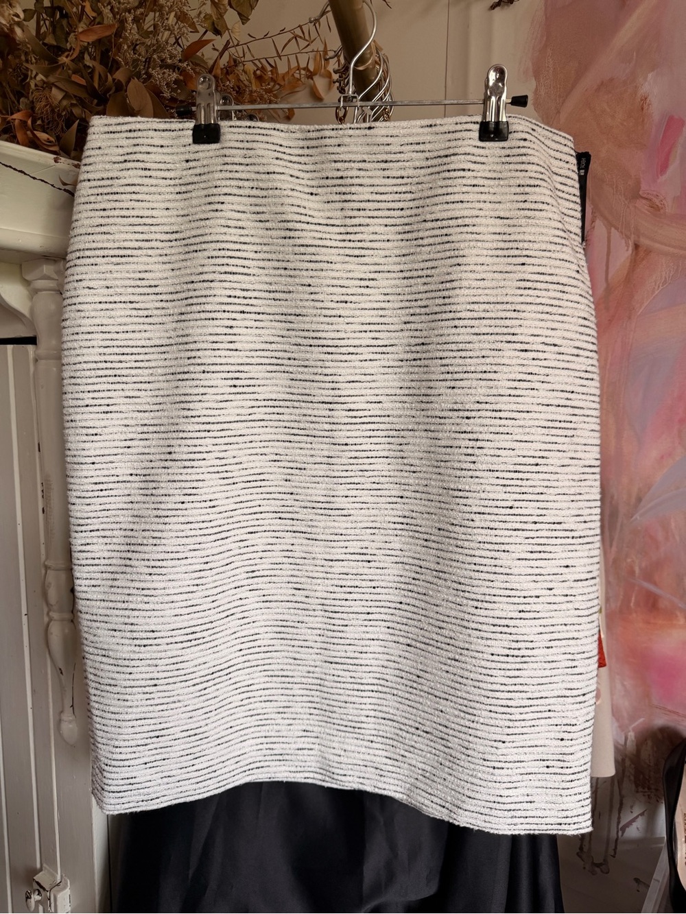 Karl Lagerfeld White Tweed Pencil Skirt with Black Pinstripe